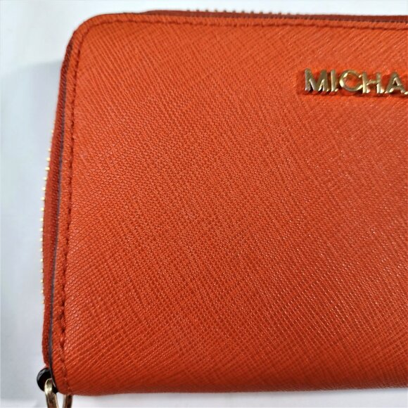 Michael Kors Saffiano Leather Zip-Around Orange Wallet - Picture 8 of 8